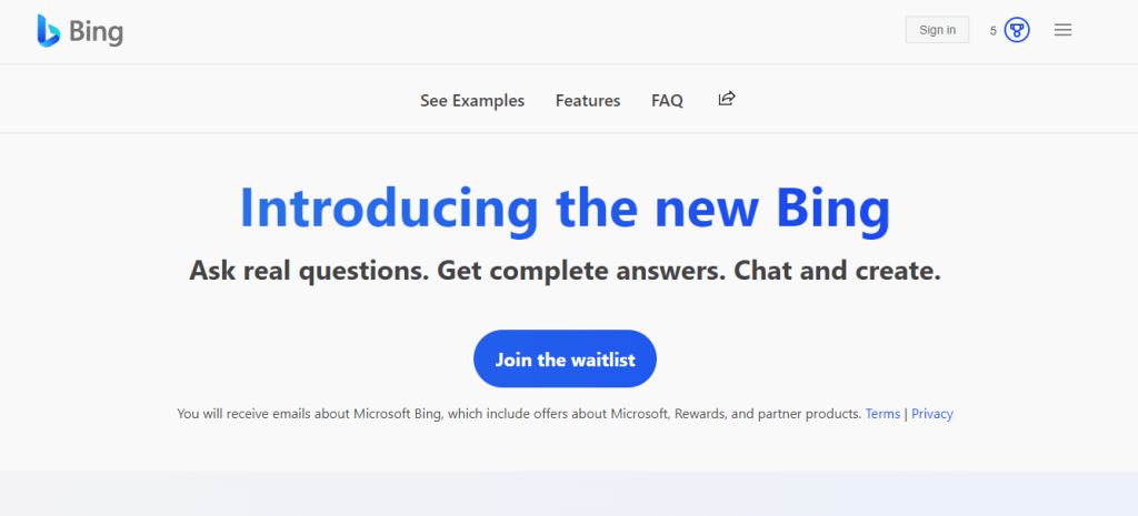 New Microsoft AI Bing Homepage image, how to get on the waitlist for new Bing AI
