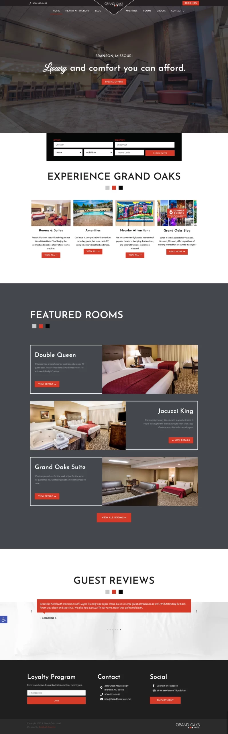 Grand Oaks Hotel website designed by 2oddballs Creative