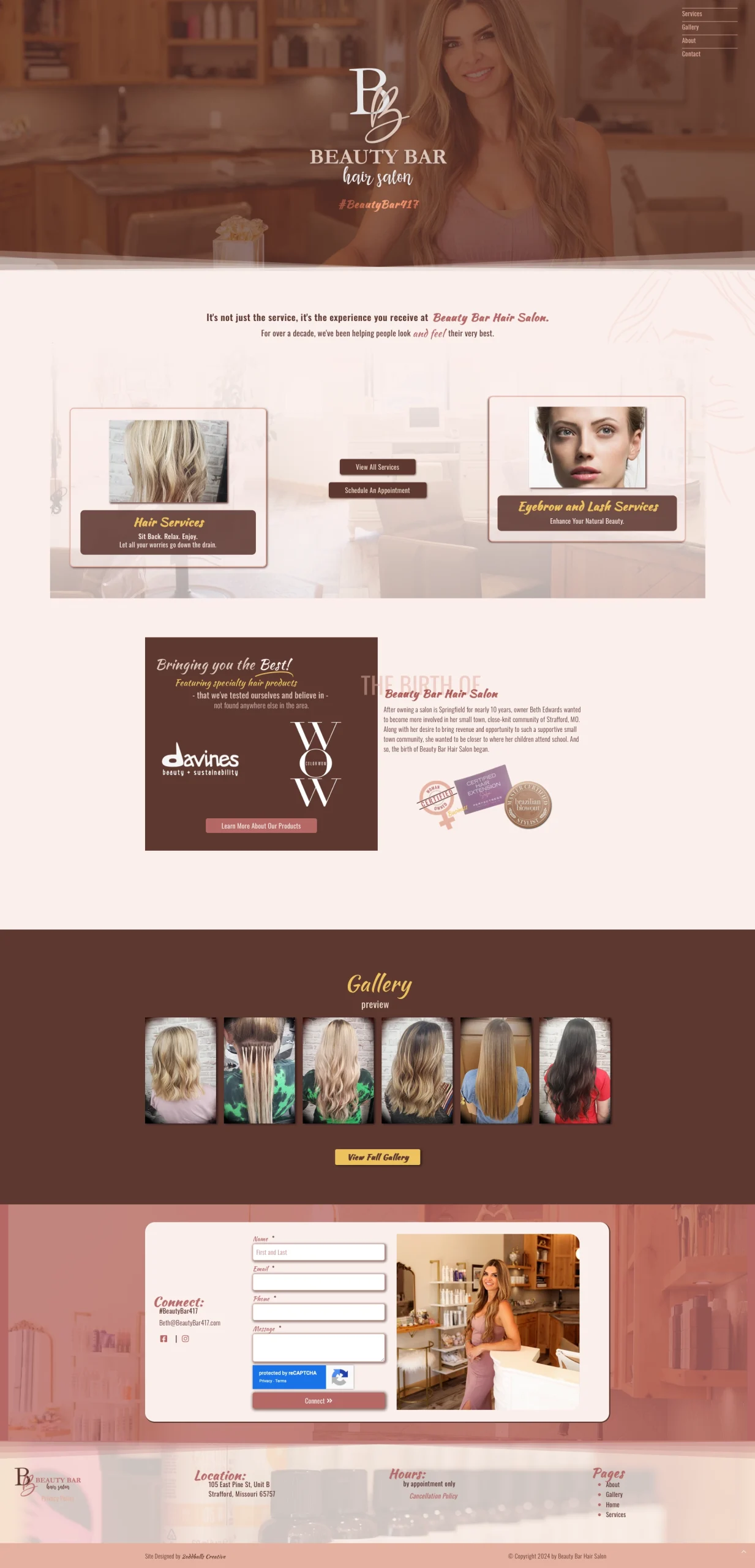 Beauty Bar Hair Salon website designed by 2oddballs Creative
