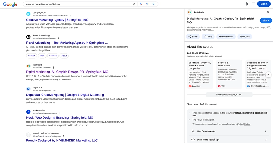 No ads here - just organic searches landing your company in the top search results