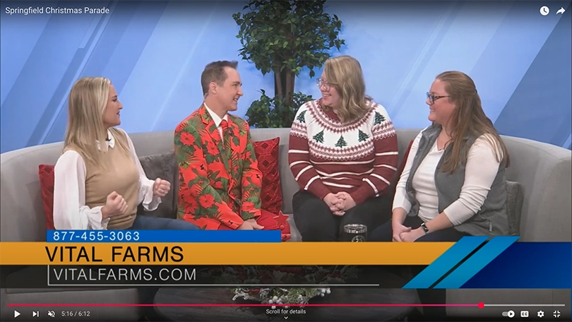 Vital Farms Sponsorship announcement on KOLR10 news for the Springfield MO Christmas Parade