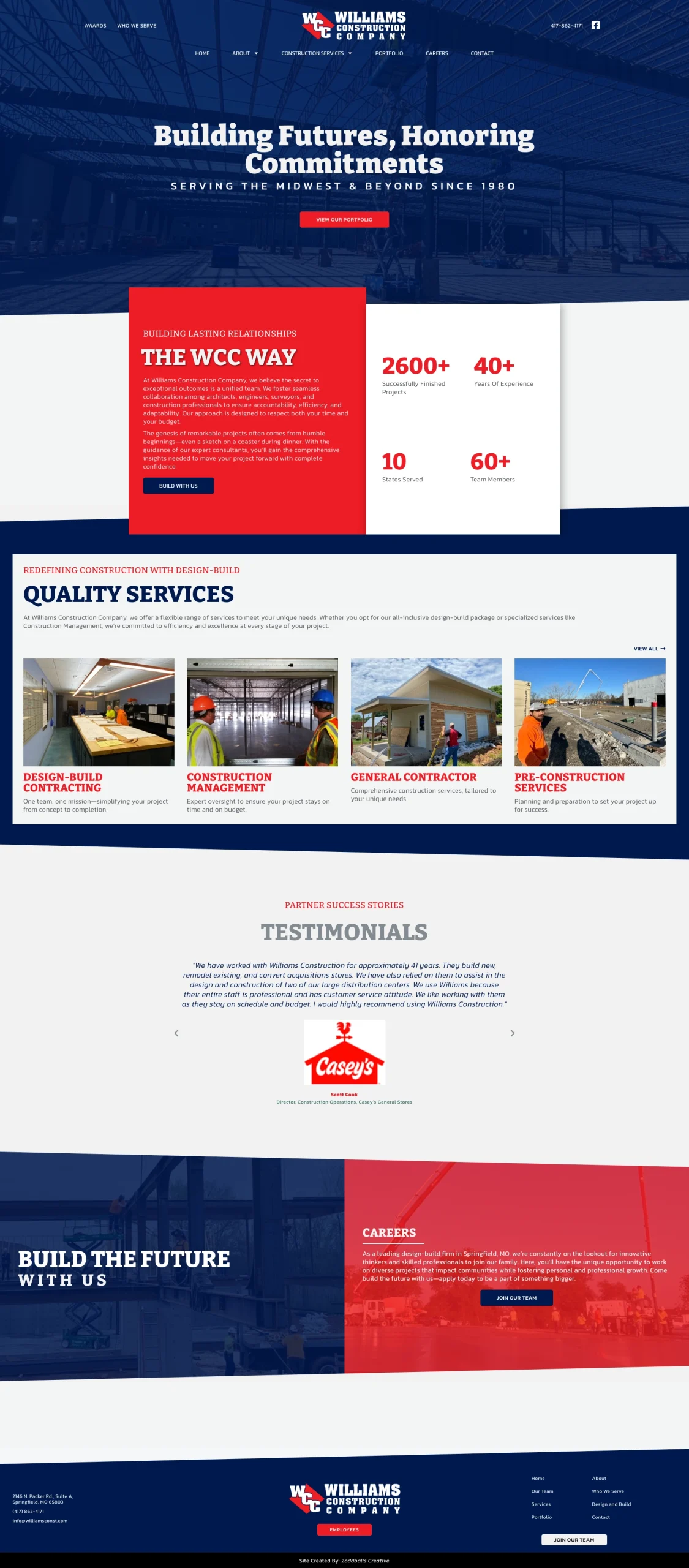 Williams Construction Company's website was created by 2oddballs Creative