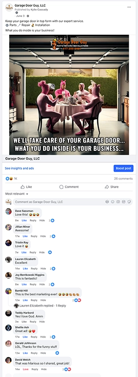Popular social media post for Garage Door Guy