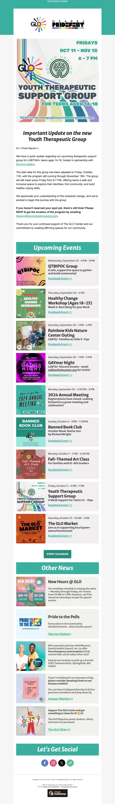 Email Campaign created for GLO Center regarding a youth program