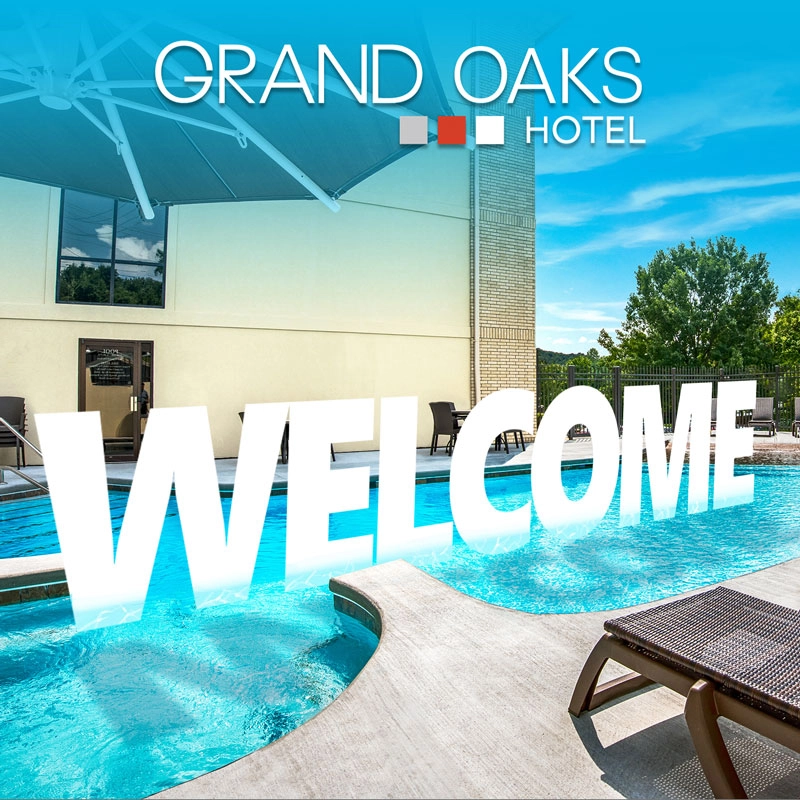 Welcome to Grand Oaks hotel - Social media post created by 2oddballs Creative