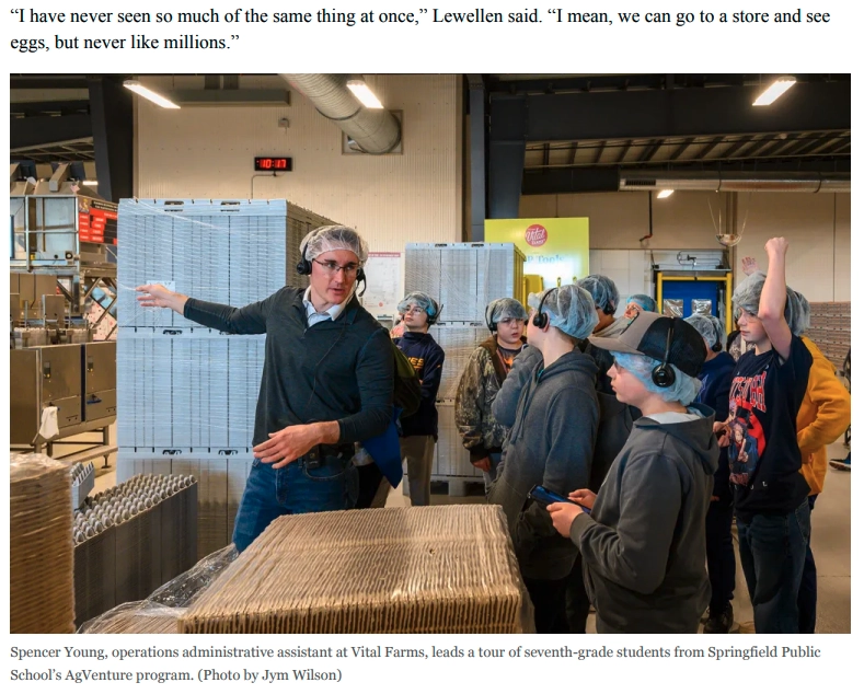 Exert from Springfield Daily Citizen published article regarding Vital Farms educational tour for middle school students.
