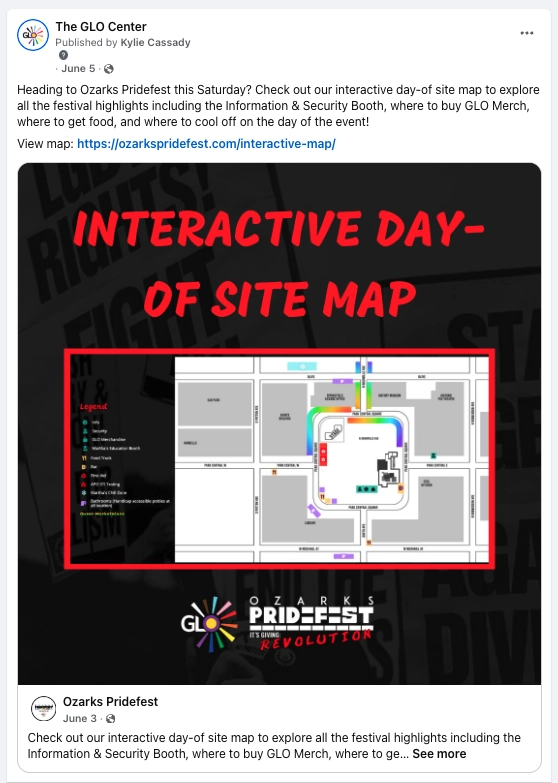 2024 Social Media post publicizing Springfield, Missouris Ozarks Pridefest event