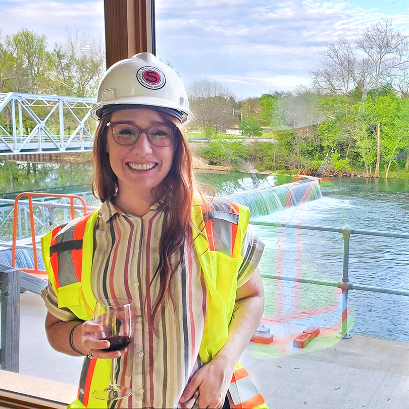 Oddballs Kylie on a job site tour of The Ozarks Mill Restaurant, given by Springfield Contractors Association.
