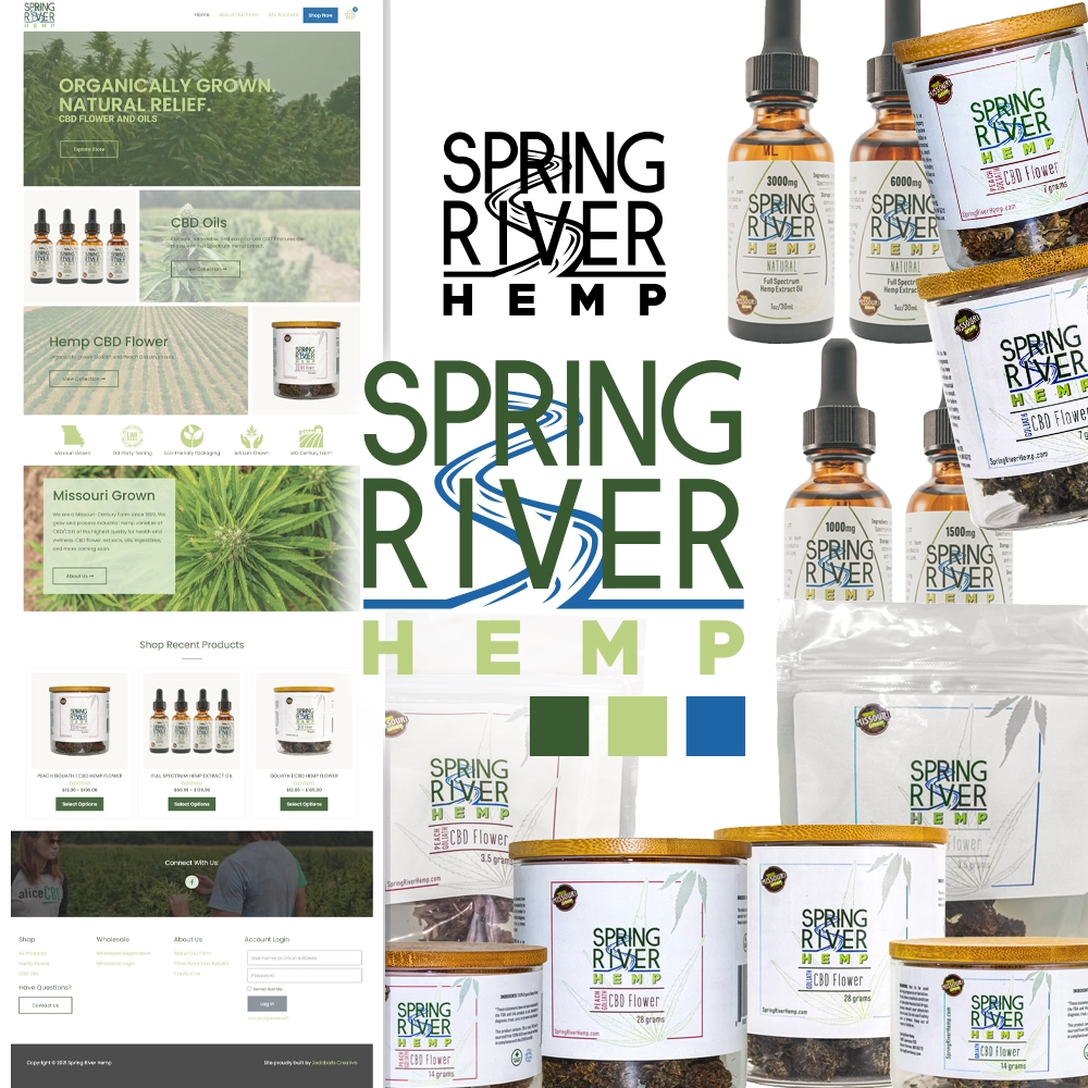 Spring River Hemp brand project - website, product labels, logo, order sheets