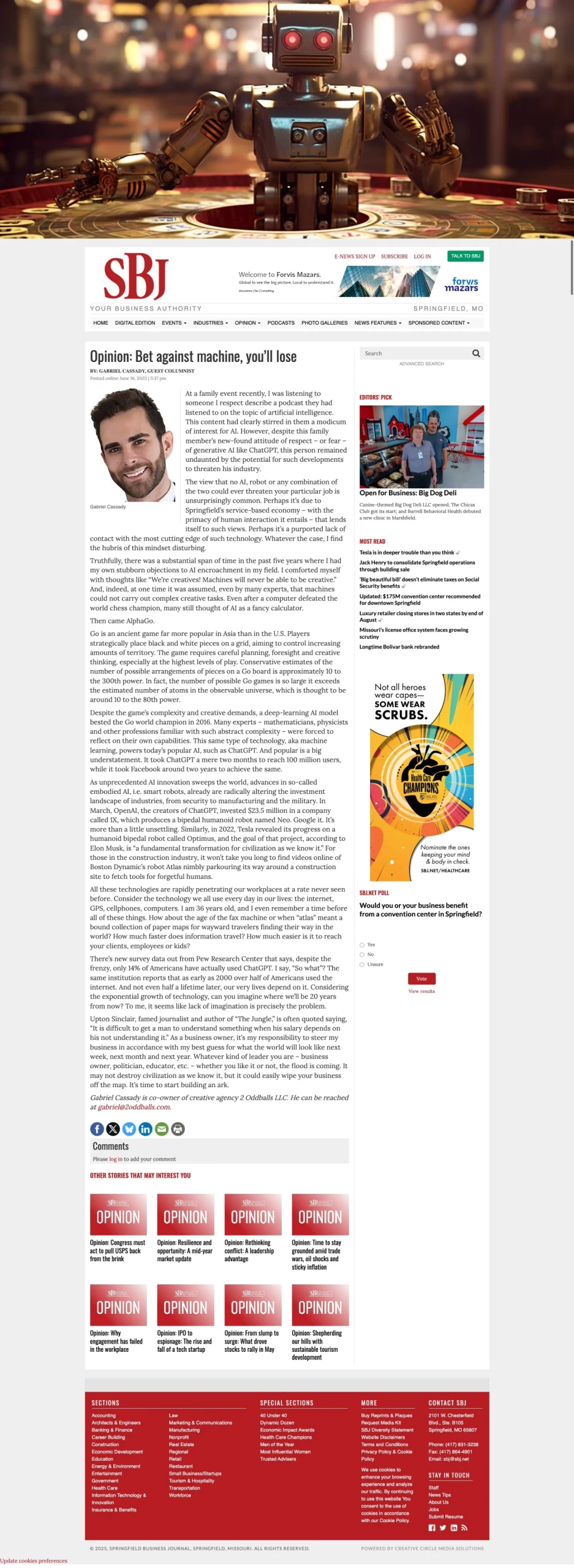 Gabriel Cassady's published article in Springfield Business Journals Opinion section