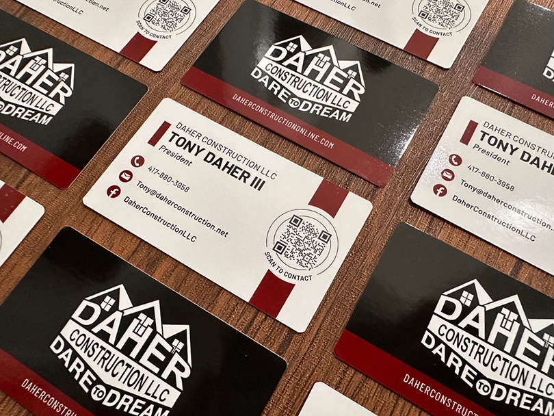 Business cards created for Daher Construction company out of springfield, mo