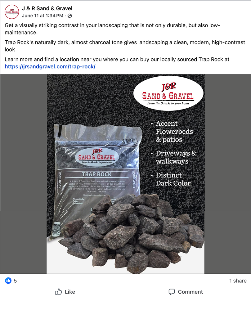 J&R Sand and Gravel social post about the benefits of Trap Rock